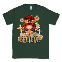 Sports Green Red Hair Believe Praying Caucasian Messy Bun Classic Tee - texasbilliewilder