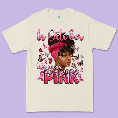 In October We Wear Pink With Afro Woman Premium Tee Designed By Artiststas