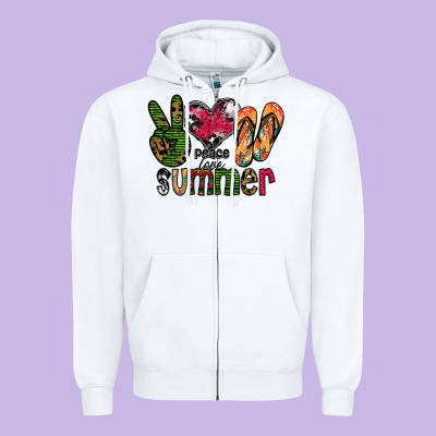 Peace Love Summer Zipper Hoodie Designed By Cowhidedigitalart