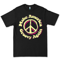 Black Make America Groovy Again Peace Sign 70S Retro Premium Tee - lanVoArt