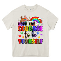 Cream courage to be yourself rainbow message Heavy Core Tee - LillyAllenDesigns