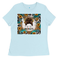 Baby Blue mom life messy bun western Ladies Tee - Jasminsmagicworld