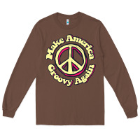 Chestnut Make America Groovy Again Peace Sign 70S Retro Long Sleeve Tee - lanVoArt