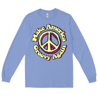 Colony Blue Make America Groovy Again Peace Sign 70S Retro Long Sleeve Tee - lanVoArt