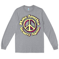 Heather Grey Make America Groovy Again Peace Sign 70S Retro Long Sleeve Tee - lanVoArt