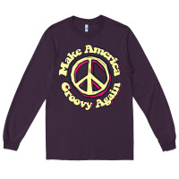 Plum Make America Groovy Again Peace Sign 70S Retro Long Sleeve Tee - lanVoArt