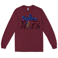 Burgundy police wife with lightning bolt Long Sleeve Tee - CowGirlArtShop