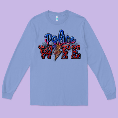 Police Wife With Lightning Bolt Long Sleeve Tee Designed By Cowgirlartshop