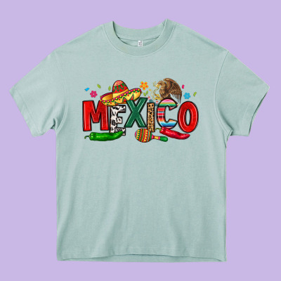 Colorful Mexico Collage Heavy Core Tee Designed By Lillyallendesigns