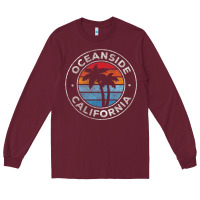 Burgundy Oceanside California Ca Vintage Retro 70S Long Sleeve Tee - lanVoArt