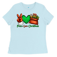 Baby Blue peace love Christmas Santa Claus hand Ladies Tee - Jasminsmagicworld