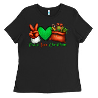 Black peace love Christmas Santa Claus hand Ladies Tee - Jasminsmagicworld