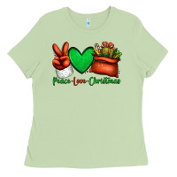 Peace Love Christmas Santa Claus Hand Ladies Tee | Teevron