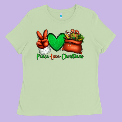 Peace Love Christmas Santa Claus Hand Ladies Tee Designed By Jasminsmagicworld