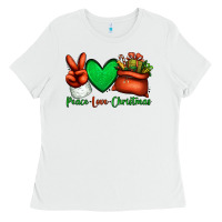 White peace love Christmas Santa Claus hand Ladies Tee - Jasminsmagicworld