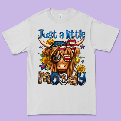 Just A Little Moody 4th Of July Long Haired Cow Premium Tee Designed By Jasminsmagicworld