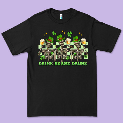 St. Patrick's Day Skeletons Drink Drank Drunk Premium Tee Designed By Artiststas