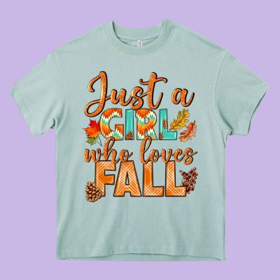 Just A Girl Who Loves Fall Heavy Core Tee Designed By Bundleandbundleshop