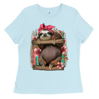Baby Blue cute floral baby sloth Ladies Tee - Jasminsmagicworld