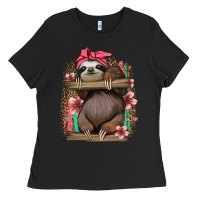 Black cute floral baby sloth Ladies Tee - Jasminsmagicworld