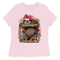 Bubblegum Pink cute floral baby sloth Ladies Tee - Jasminsmagicworld