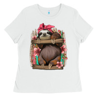 White cute floral baby sloth Ladies Tee - Jasminsmagicworld