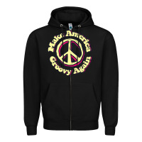 Black Make America Groovy Again Peace Sign 70S Retro Zipper Hoodie - lanVoArt