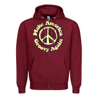 Burgundy Make America Groovy Again Peace Sign 70S Retro Zipper Hoodie - lanVoArt