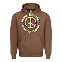 Chestnut Make America Groovy Again Peace Sign 70S Retro Zipper Hoodie - lanVoArt