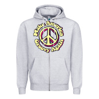 Heather Grey Make America Groovy Again Peace Sign 70S Retro Zipper Hoodie - lanVoArt