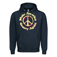 Navy Make America Groovy Again Peace Sign 70S Retro Zipper Hoodie - lanVoArt