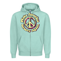 Seafoam Make America Groovy Again Peace Sign 70S Retro Zipper Hoodie - lanVoArt