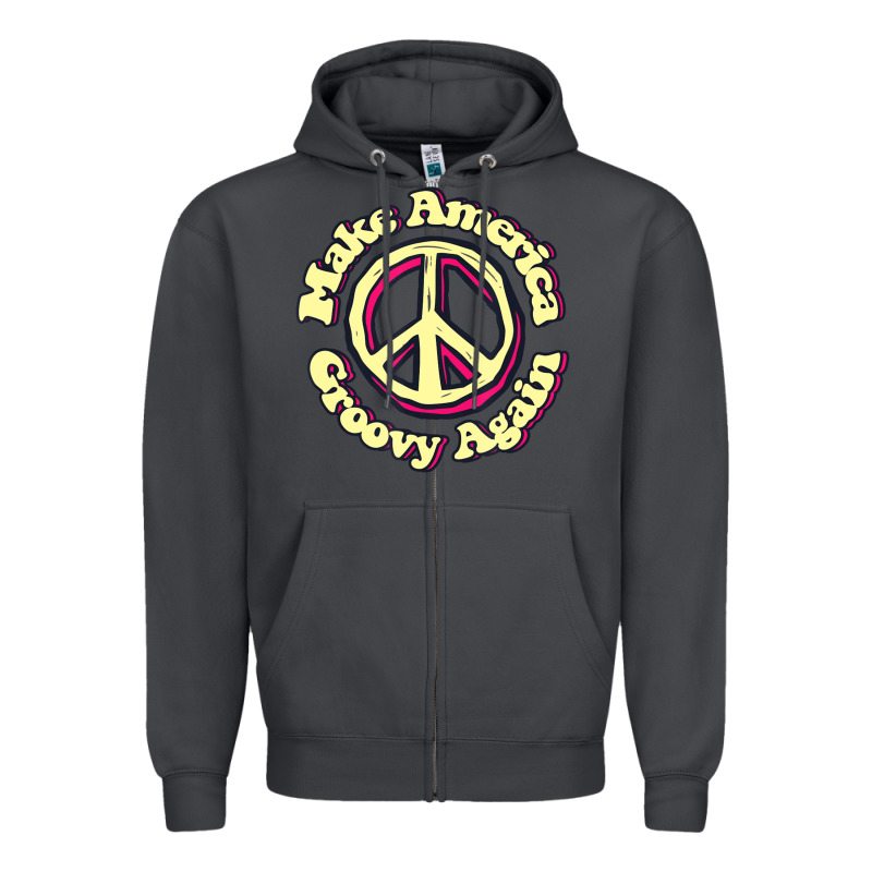 Make America Groovy Again Peace Sign 70s Retro Zipper Hoodie by lanVoArt | Teevron