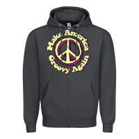 Smoke Make America Groovy Again Peace Sign 70S Retro Zipper Hoodie - lanVoArt