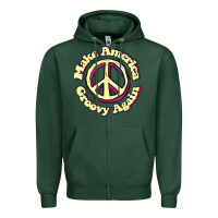 Sports Green Make America Groovy Again Peace Sign 70S Retro Zipper Hoodie - lanVoArt