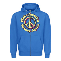 True Royal Make America Groovy Again Peace Sign 70S Retro Zipper Hoodie - lanVoArt