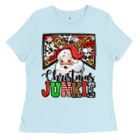 Baby Blue Christmas junkie Santa Claus Ladies Tee - Jasminsmagicworld