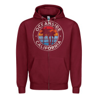 Burgundy Oceanside California Ca Vintage Retro 70S Zipper Hoodie - lanVoArt