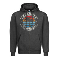 Charcoal Heather Oceanside California Ca Vintage Retro 70S Zipper Hoodie - lanVoArt