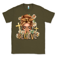 Army Green Blonde Hair Believe Praying Caucasian Messy Bun Classic Tee - texasbilliewilder