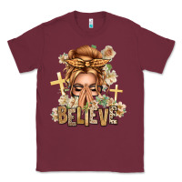 Burgundy Blonde Hair Believe Praying Caucasian Messy Bun Classic Tee - texasbilliewilder