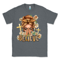 Charcoal Heather Blonde Hair Believe Praying Caucasian Messy Bun Classic Tee - texasbilliewilder