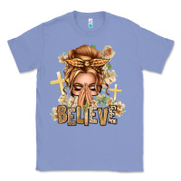 Colony Blue Blonde Hair Believe Praying Caucasian Messy Bun Classic Tee - texasbilliewilder