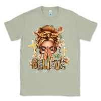 Matcha Blonde Hair Believe Praying Caucasian Messy Bun Classic Tee - texasbilliewilder