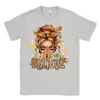 Moon Dust Blonde Hair Believe Praying Caucasian Messy Bun Classic Tee - texasbilliewilder