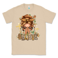 Mushroom Blonde Hair Believe Praying Caucasian Messy Bun Classic Tee - texasbilliewilder