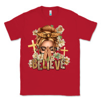 Red Blonde Hair Believe Praying Caucasian Messy Bun Classic Tee - texasbilliewilder