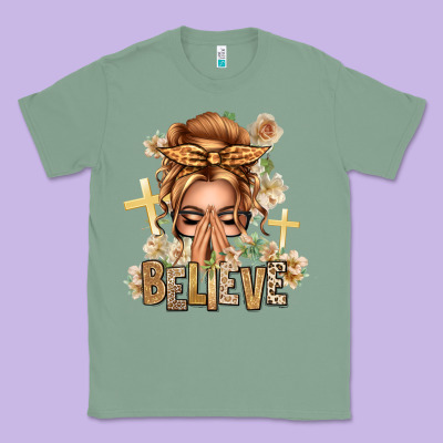Blonde Hair Believe Praying Caucasian Messy Bun Classic Tee Designed By Texasbilliewilder