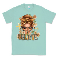 Seafoam Blonde Hair Believe Praying Caucasian Messy Bun Classic Tee - texasbilliewilder