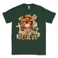 Sports Green Blonde Hair Believe Praying Caucasian Messy Bun Classic Tee - texasbilliewilder